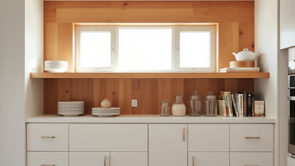 neat open kitchen shelves